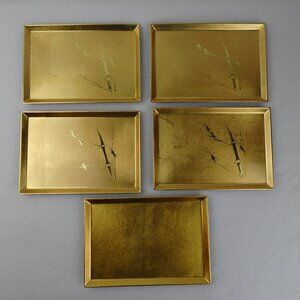 Vintage Otagiri Small Trays Sushi Plates Gold Lacquer Bamboo Design Set Of 5